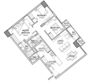 The Arton | West Tower Three Bedroom Layout BluePrint